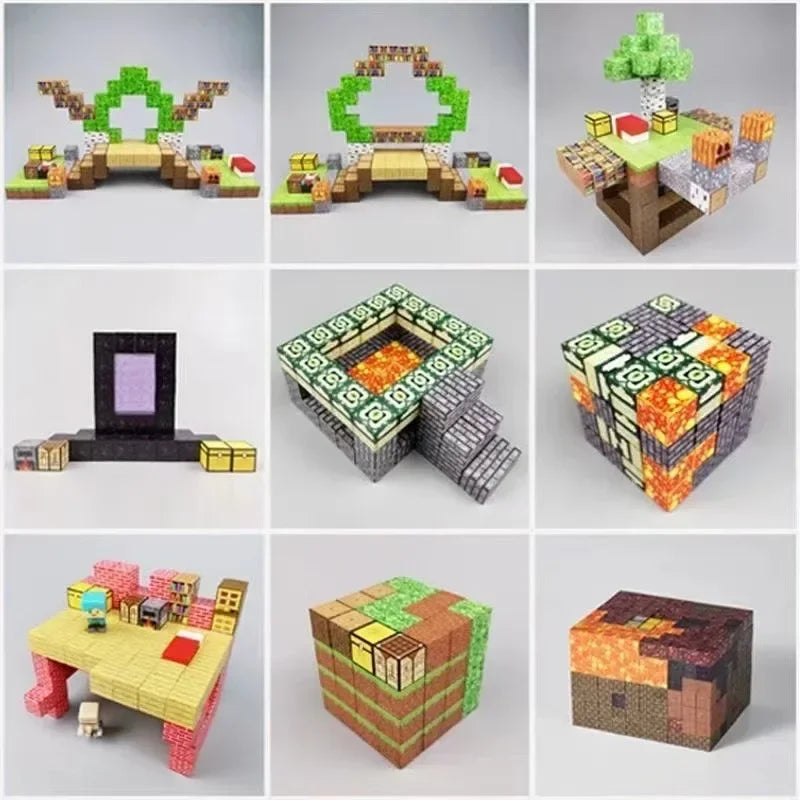 10pcs Minecraftinglys Magnetic Blocks Anime Children Puzzle Assembled Toy Doll Mini Magnetic Cube Model Kids Construction Toys