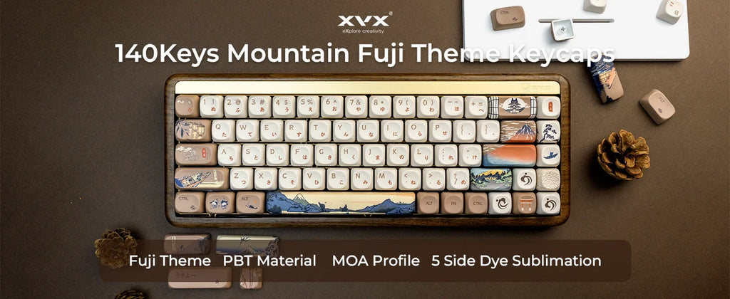 XVX MOA Keycaps Brown Japanese Painting Keycaps Dye-sub PBT Custom Keyboard Keycaps 75 Percent 140 Keys Illustration Key Cap