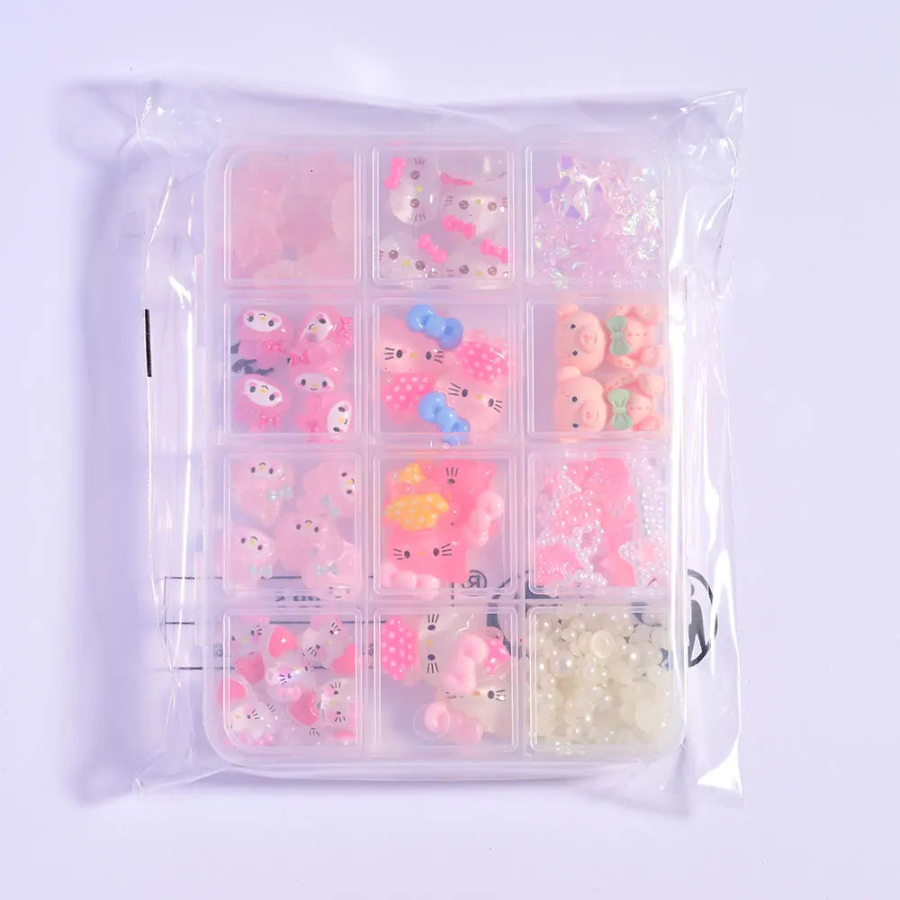 12Girds/Box Sanrioed Hello Kitty Nail Art Rhinestone Kawaii Kuromi Nail Charms Kit DIY Jewelry Decoration Manicure DIY Nail Part