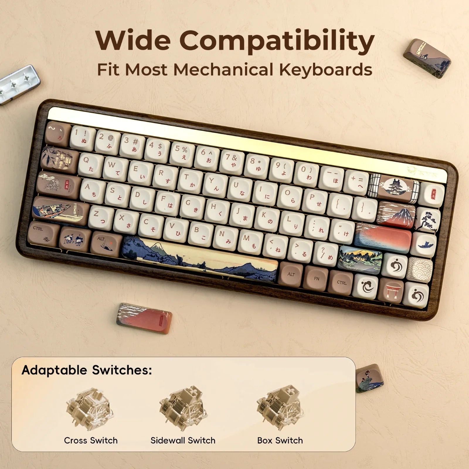 XVX MOA Keycaps Brown Japanese Painting Keycaps Dye-sub PBT Custom Keyboard Keycaps 75 Percent 140 Keys Illustration Key Cap