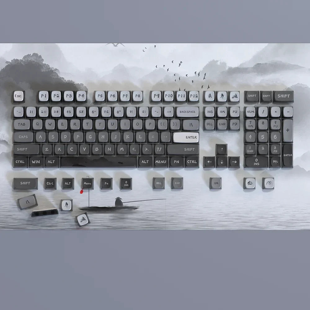 PIIFOX Shanshui Transparent Keycaps XDA Profile PBT Double Thermal Sublimation 117 Keys  Design Color-block Parts Customized DIY