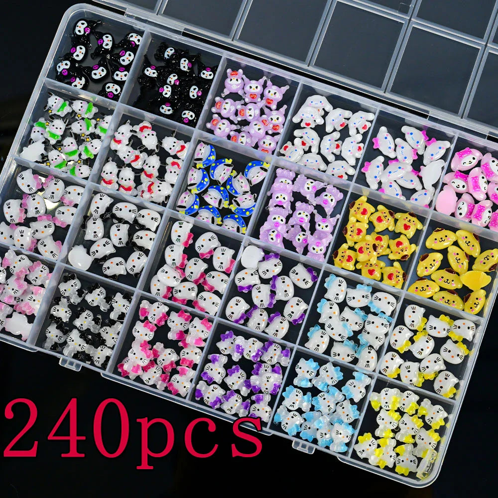 35/50/70/240pcs Cute Sanrio Nail Art Jewelry Decoration Kawaii Hello Kitty Kuromi Rhinestone Charms For Nail Y2K Manicure Crafts