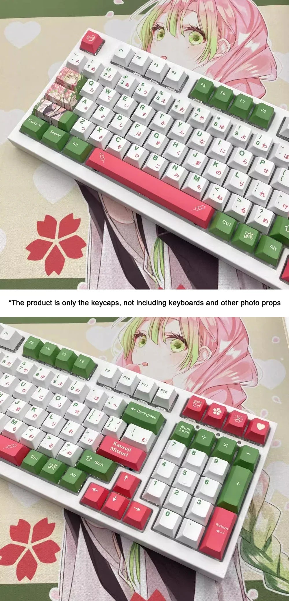 1 Set PBT Dye Sublimation Anime Keycaps Kochou Shinobu Theme Key Caps for Demon Slayer Cherry Profile Keycap Keyboard Decoration