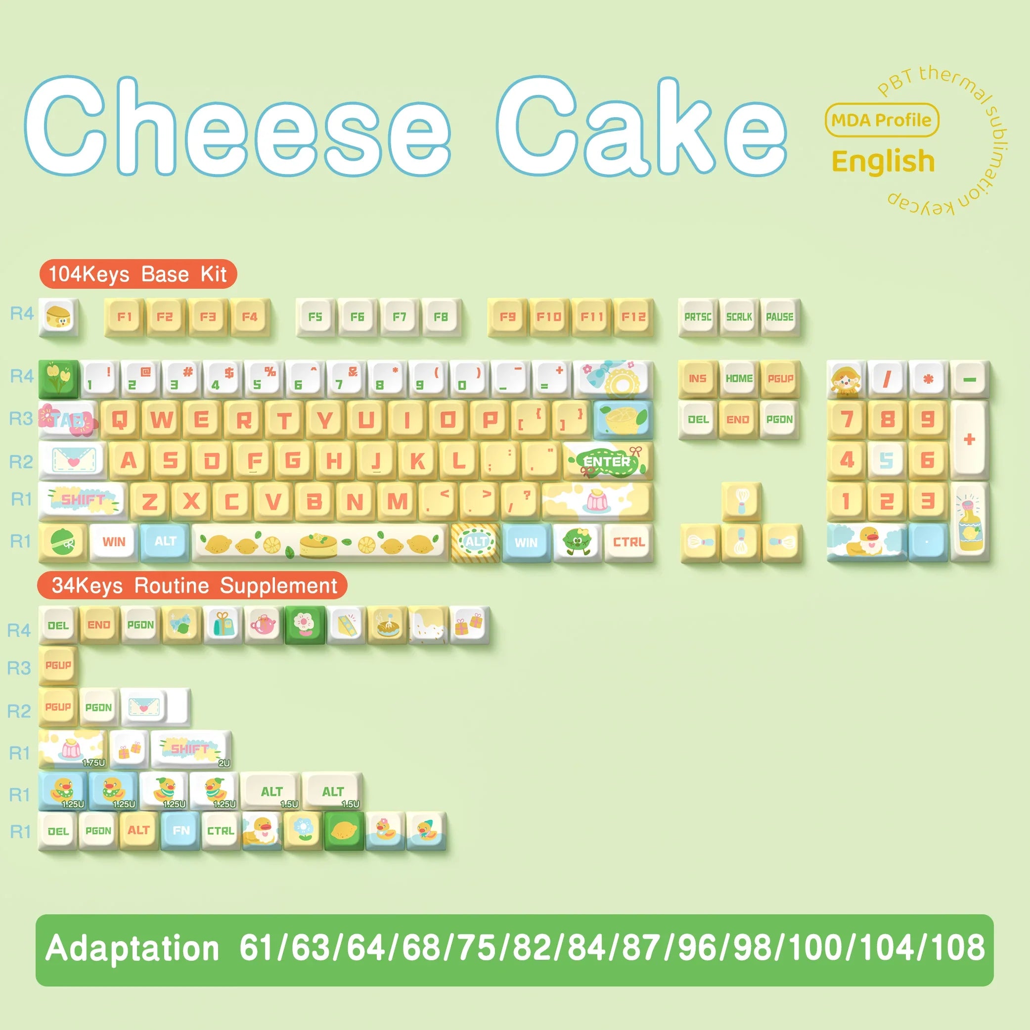138/158 keys Original Theme Keycaps MDA Profile cute Anime PBT Keycap custom For Mechanical Keyboard with iso layout