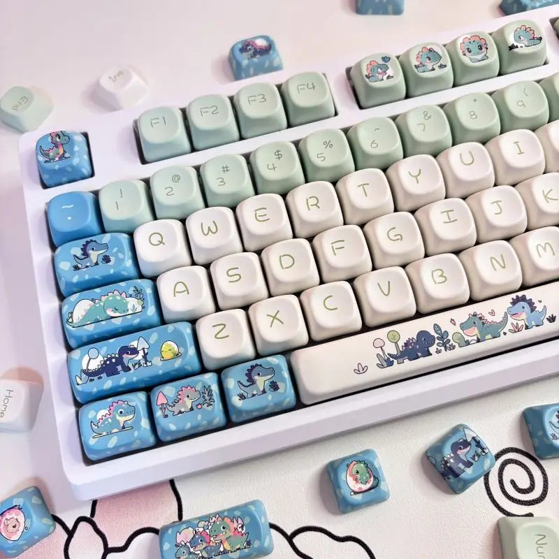 Blue Cute Little Dinosaur Cartoon Keycaps Personalized Round Creative Keycaps MOA Height PBT Sublimation Color DIY Keycaps