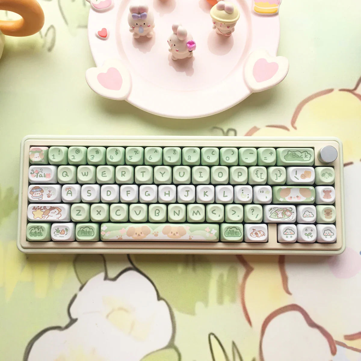 USLION 95Keys MOA Profile Keycaps Cute Samoye Dogs Theme PBT Key Caps Suit for 61/64/68/84/75/87 Keys Gaming Mechanical Keyboard
