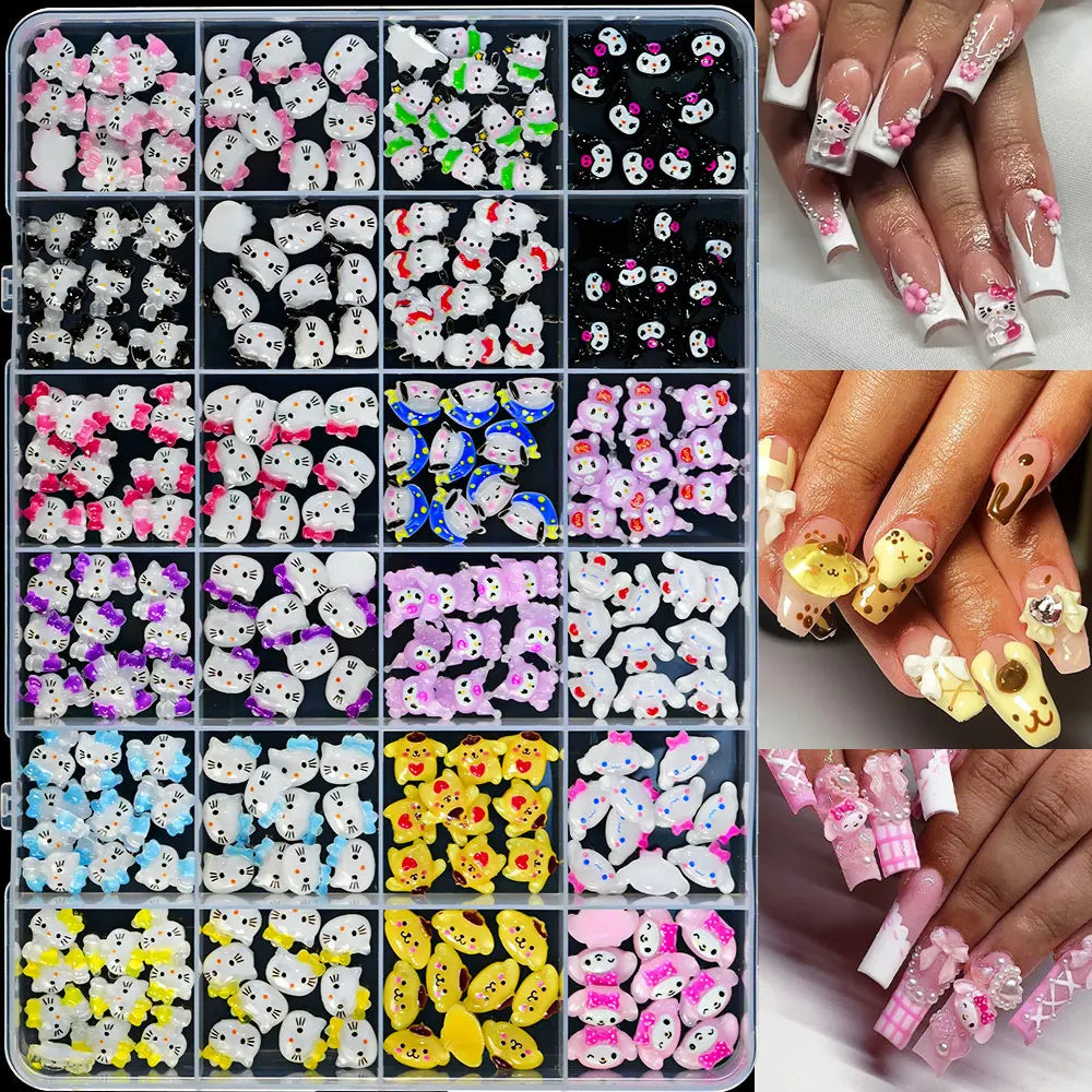 35/50/70/240pcs Cute Sanrio Nail Art Jewelry Decoration Kawaii Hello Kitty Kuromi Rhinestone Charms For Nail Y2K Manicure Crafts