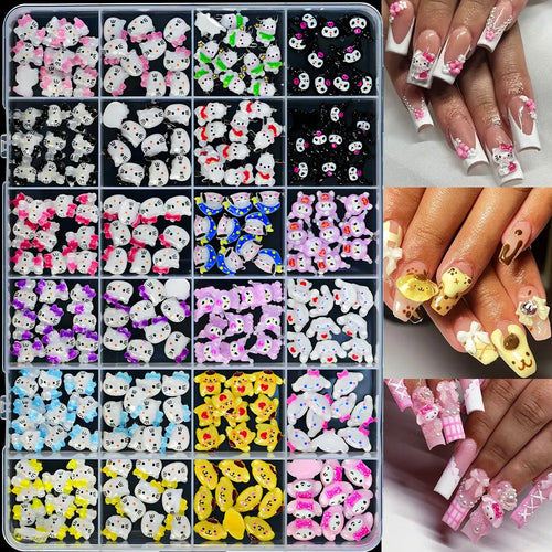 35/50/70/240pcs Cute Sanrio Nail Art Jewelry Decoration Kawaii Hello Kitty Kuromi Rhinestone Charms For Nail Y2K Manicure Crafts