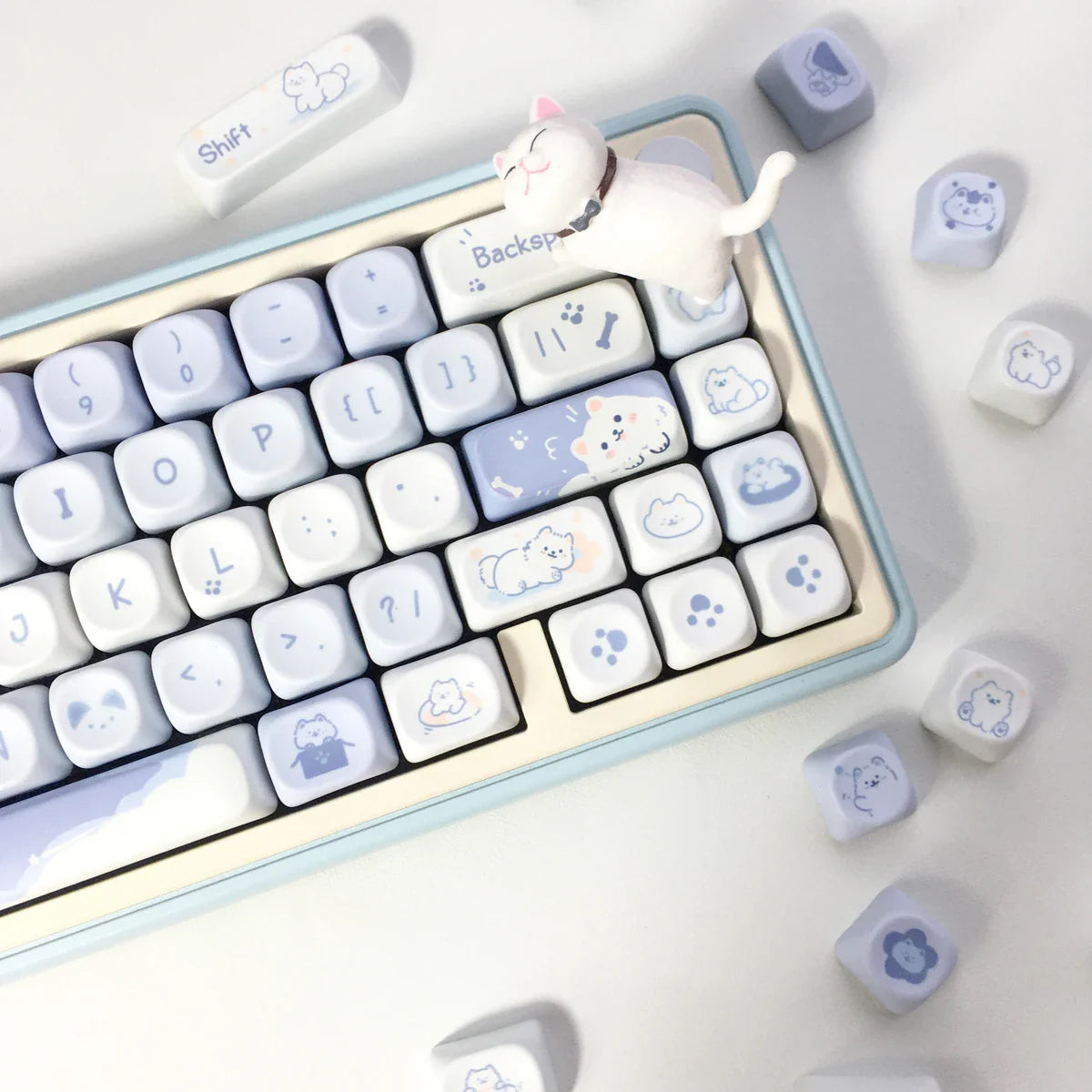 USLION 95Keys MOA Profile Keycaps Cute Samoye Dogs Theme PBT Key Caps Suit for 61/64/68/84/75/87 Keys Gaming Mechanical Keyboard