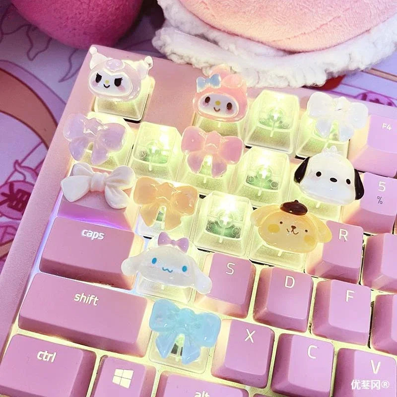 Sanrio New HelloKitty Cartoon Kuromi My Melody CinnamorollChoiceNonopaque Game Cherry Axis Keycaps, Mechanical Keyboard Keycaps