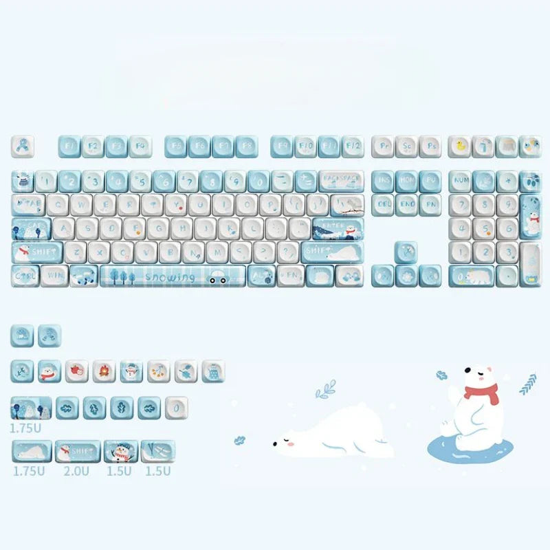 Snowflakes Theme Keycaps 127 Keys MOA Profile PBT Square KeyCap Dye Sublimation Mechanical Keyboard Key Cap Keyboards Accessorie