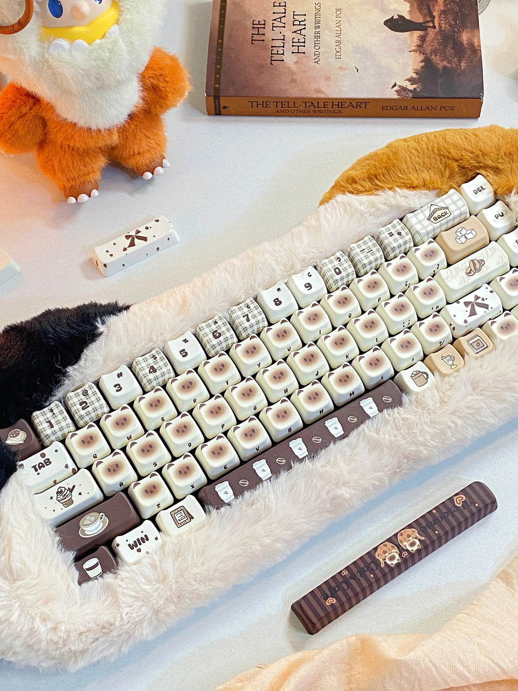 Siamese Cat Cafe Keycap Cherry MAO Profile Cute Cat Head PBT Keycaps Original White Brown Personalized Mechanical Keyboard Caps