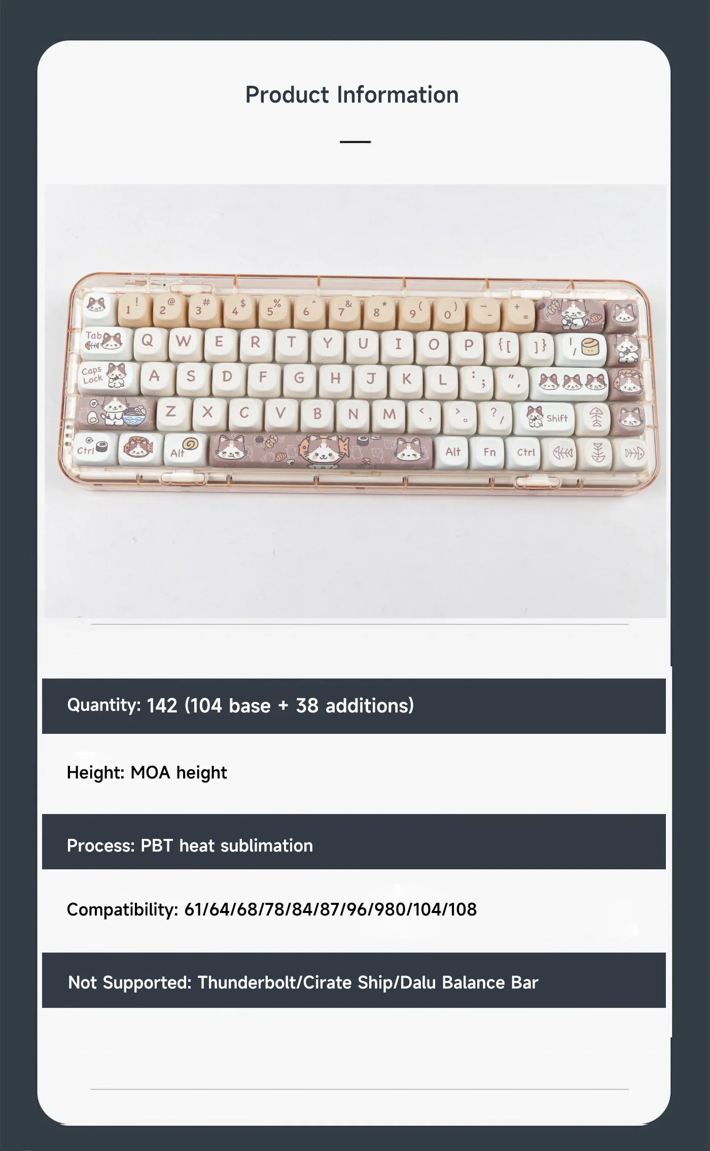 142 Keys MOA Profile Cartoon Theme Keycaps Thermal Five-side Dye-Sublimation Customized Key Caps Kit for Mechanical Keyboard