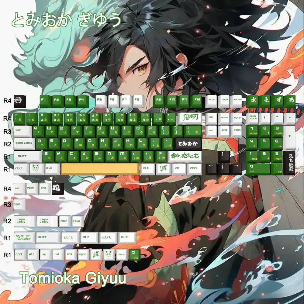 1 Set PBT Dye Sublimation Anime Keycaps Kochou Shinobu Theme Key Caps for Demon Slayer Cherry Profile Keycap Keyboard Decoration