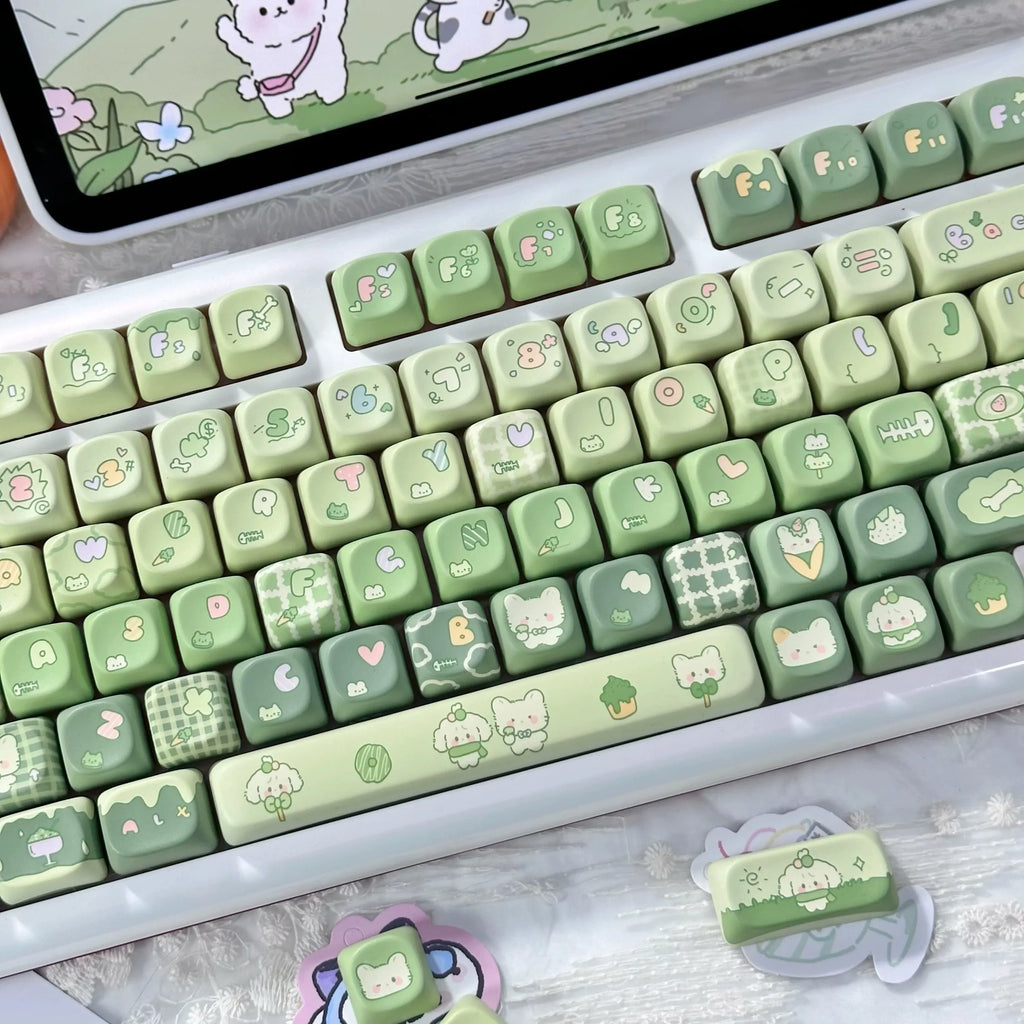 131 Keys MOA Profile Keycap customization Gift Cute CAPS PBT Keycaps Green Key Cap Dye-Sub Mechanical Keyboard Keycap MX Switch